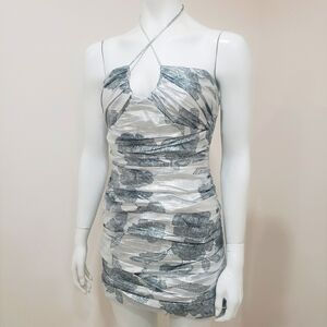 NWT ZARA metallic rusched halter mini dress